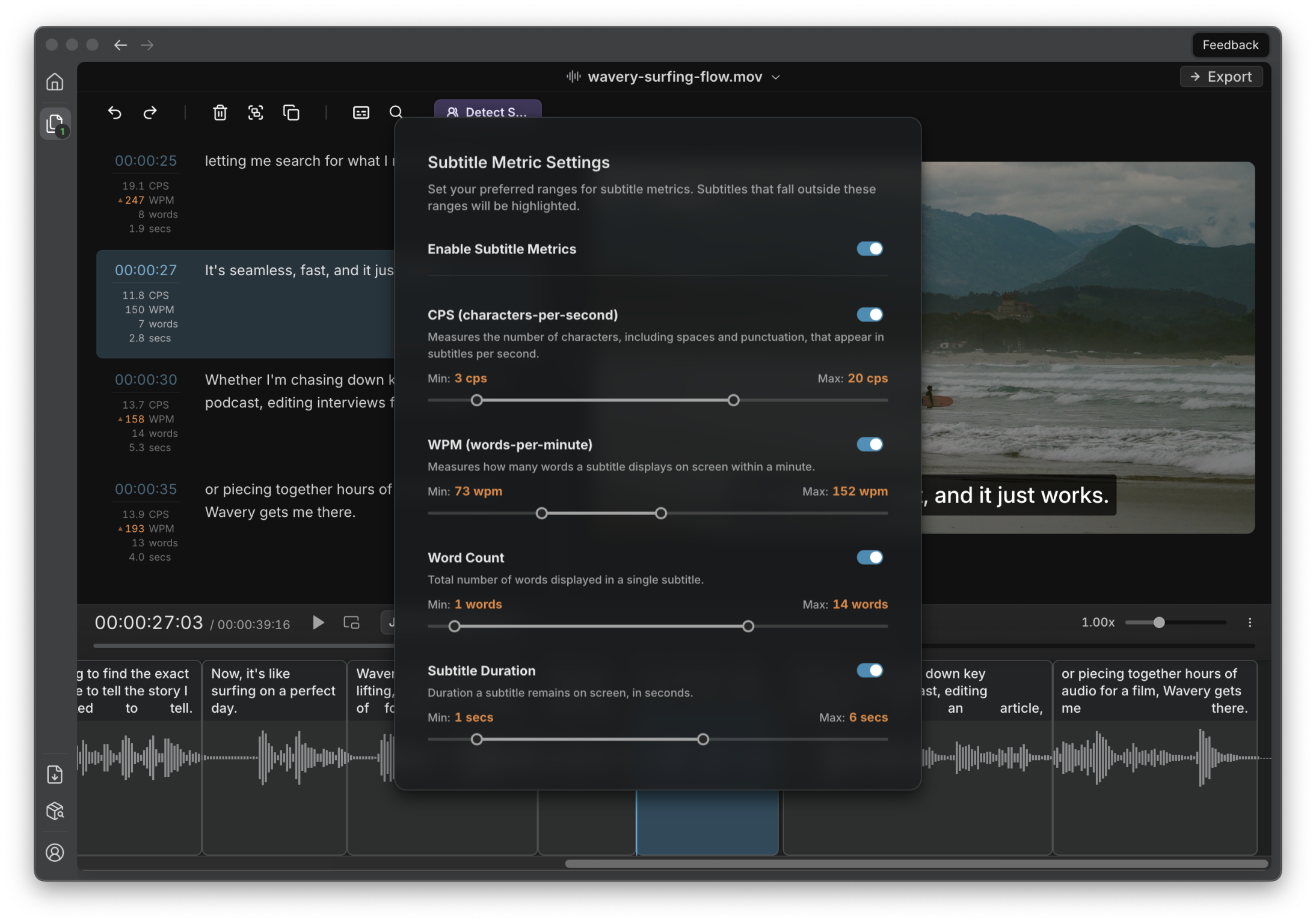 Video Split View, Subtitle Metrics, SMPTE support