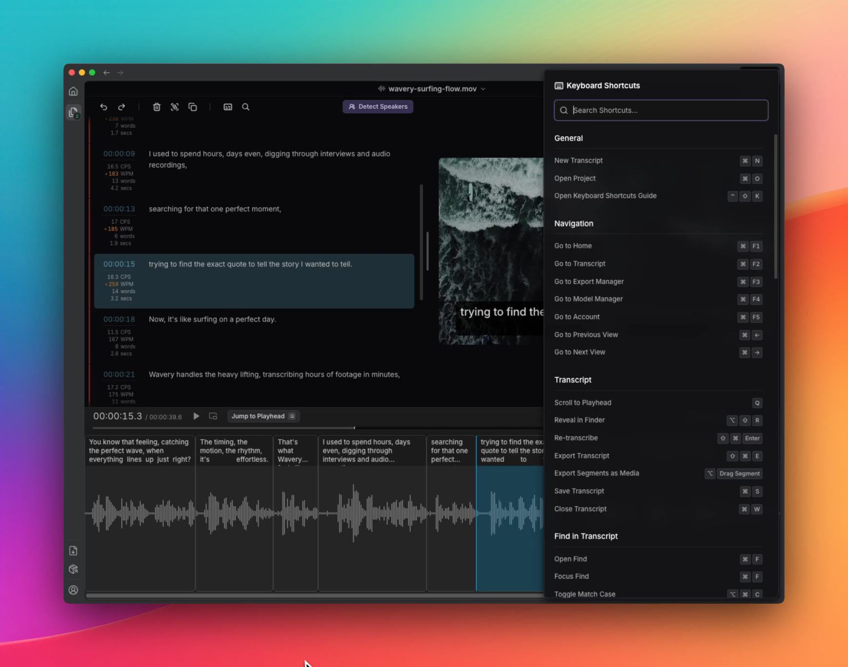 Subtitle editing features, drag export, and shortcuts guide